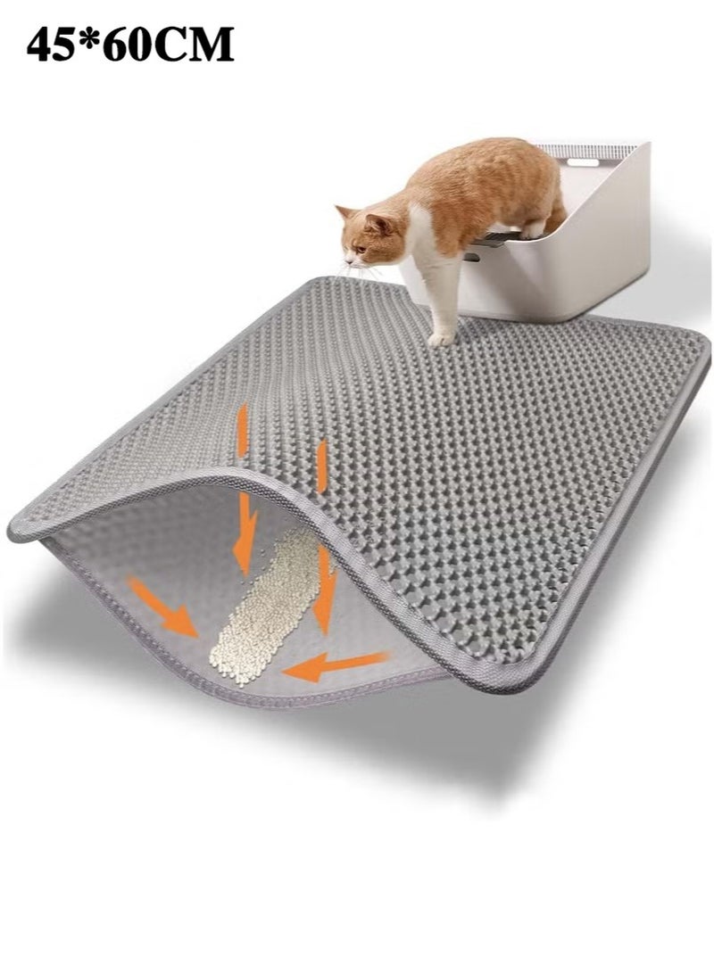 OMEVE Double Layer Honeycomb Cat Litter Tray Mat, Pet Litter Mat for Cats with Urine & Waterproof, Abrasion-Resistant, Non-Toxic Material for Litter Tray Area (60 x 45 cm, Grey) - Image 1